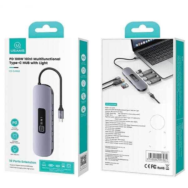 USAMS αντάπτορας HUB 10w1 3xUSB 3.0/TF/SD/ USB-C/HDMI/RJ45/VGA PD100W γκρι/οξειδωμένο SJ644HUB01 (US-SJ644) 6