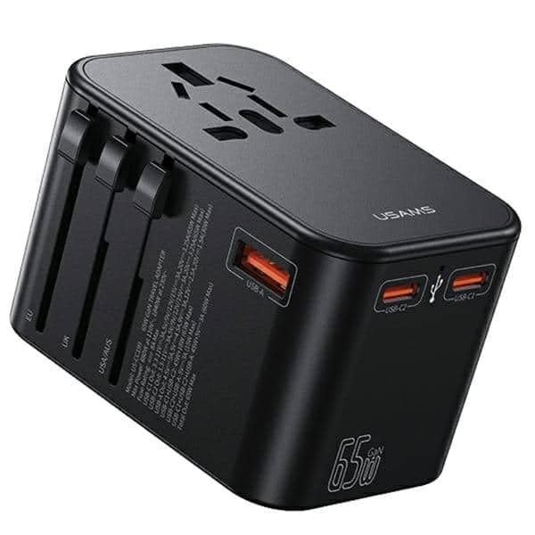 USAMS προσαρμογέας δικτύου 1xUSB+2xUSB-C T62 65W 4w1 US/AU/EU/UK μαύρος/black 2