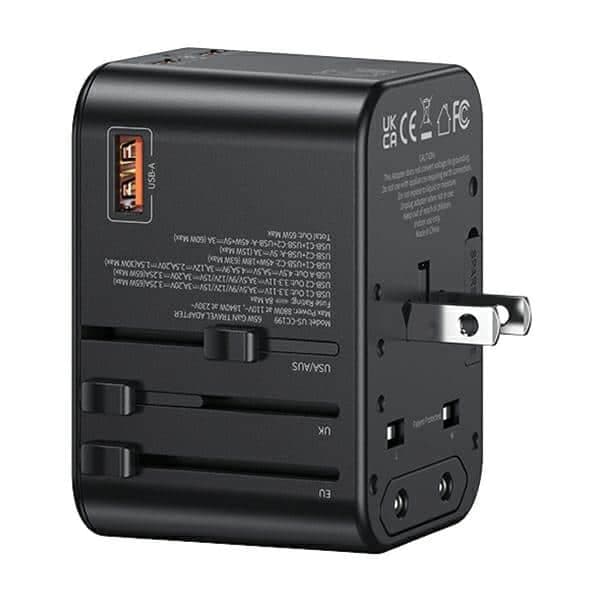 USAMS προσαρμογέας δικτύου 1xUSB+2xUSB-C T62 65W 4w1 US/AU/EU/UK μαύρος/black 3