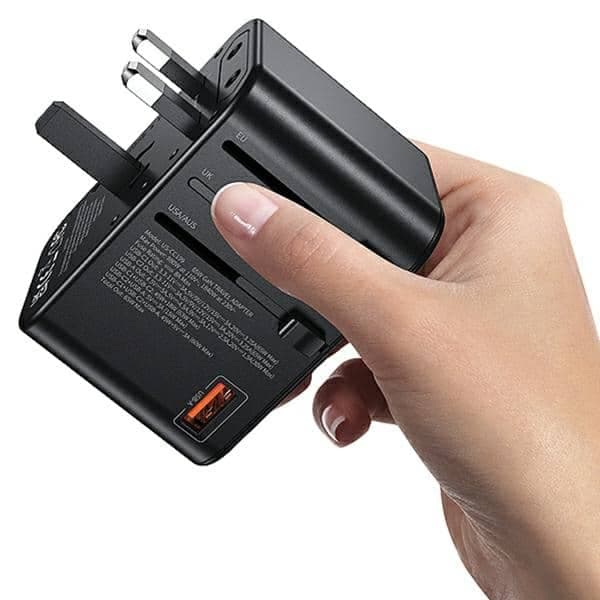USAMS προσαρμογέας δικτύου 1xUSB+2xUSB-C T62 65W 4w1 US/AU/EU/UK μαύρος/black 4