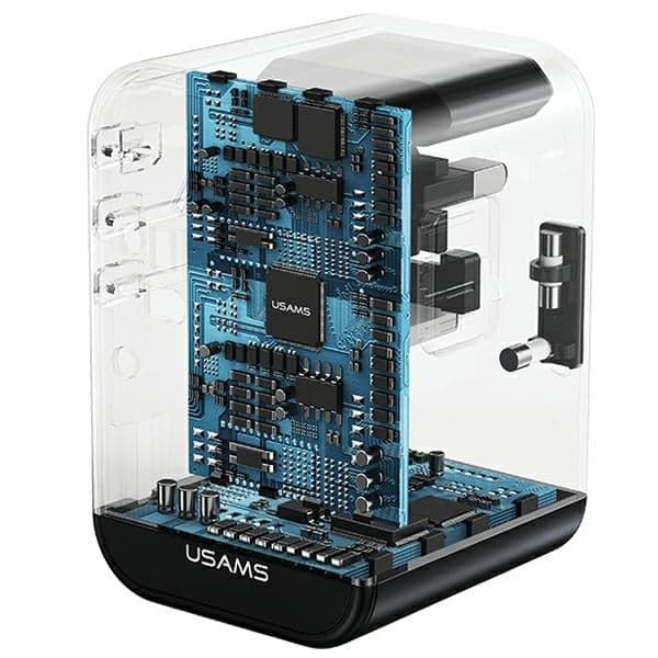 USAMS προσαρμογέας δικτύου 1xUSB+2xUSB-C T62 65W 4w1 US/AU/EU/UK μαύρος/black 5