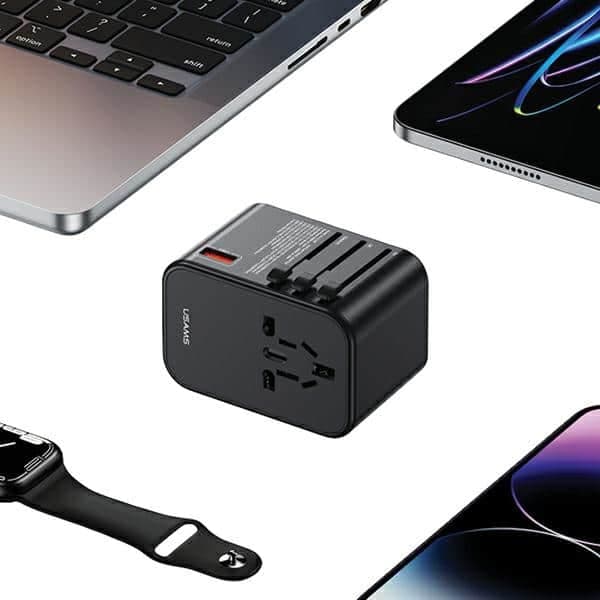 USAMS προσαρμογέας δικτύου 1xUSB+2xUSB-C T62 65W 4w1 US/AU/EU/UK μαύρος/black 7
