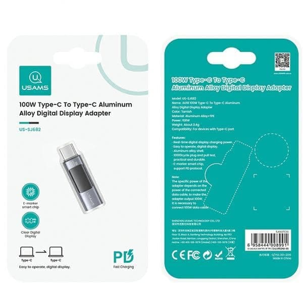 USAMS αντάπτορας AU18 USB-C - USB-C ψηφιακή οθόνη 100W ατσάλι/αλουμίνιο 8