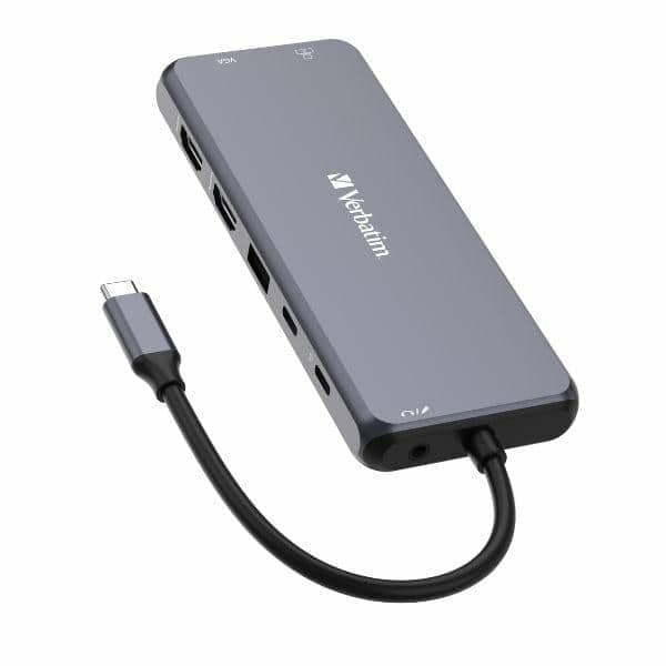 Verbatim αντάπτορας hub USB-C - 2xHDMI/VGA/Ethernet/5xUSB-A/Jack 3.5mm/2xUSB-C/SD/microSD αλουμινίου