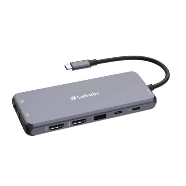 Verbatim αντάπτορας hub USB-C - 2xHDMI/VGA/Ethernet/5xUSB-A/Jack 3.5mm/2xUSB-C/SD/microSD αλουμινίου 2