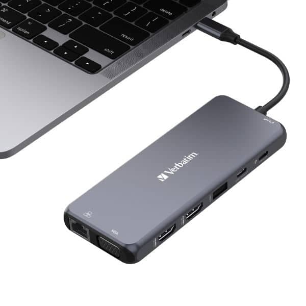 Verbatim αντάπτορας hub USB-C - 2xHDMI/VGA/Ethernet/5xUSB-A/Jack 3.5mm/2xUSB-C/SD/microSD αλουμινίου 3