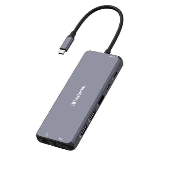 Verbatim αντάπτορας hub USB-C - 2xHDMI/VGA/Ethernet/5xUSB-A/Jack 3.5mm/2xUSB-C/SD/microSD αλουμινίου 4