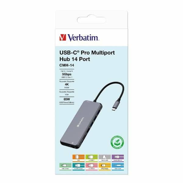 Verbatim αντάπτορας hub USB-C - 2xHDMI/VGA/Ethernet/5xUSB-A/Jack 3.5mm/2xUSB-C/SD/microSD αλουμινίου 5