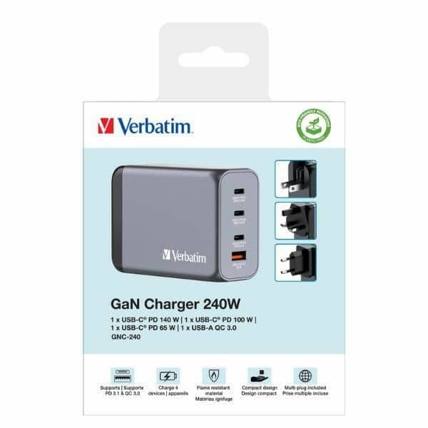 Verbatim Φορτιστής GaN 240W 3xUSB-C/USB-A + Αντάπτορας ΕΕ/ΗΒ/ΗΠΑ GNC-240 32205 7