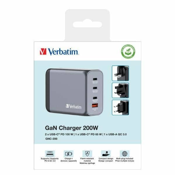 Verbatim Φορτιστής GaN 200W 3xUSB-C/USB-A + Αντάπτορας ΕΕ/ΗΒ/ΗΠΑ GNC-200 32204 7