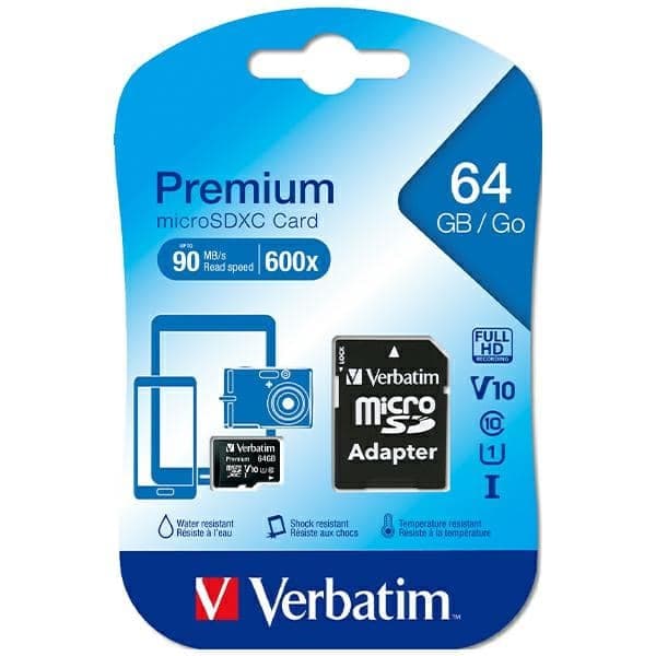 Verbatim Κάρτα microSDXC 64GB V10 + αντάπτορας μαύρος 11