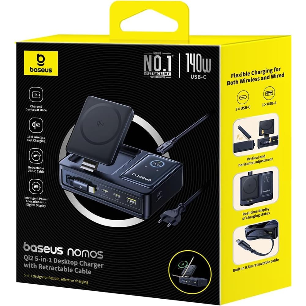 Baseus - Charging Station Nomos (P10170902123-00) - MagSafe Charger, Type-C, Digital Display, 5in1, 140W - Μαύρο 8