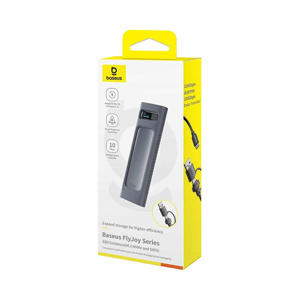 Baseus - SSD Enclosure FlyJoy Series (B00760600811-02) - Type-C, 10Gbps, 1G Read/Write, M.2NVME/SATA Compatible - Space Grey 9