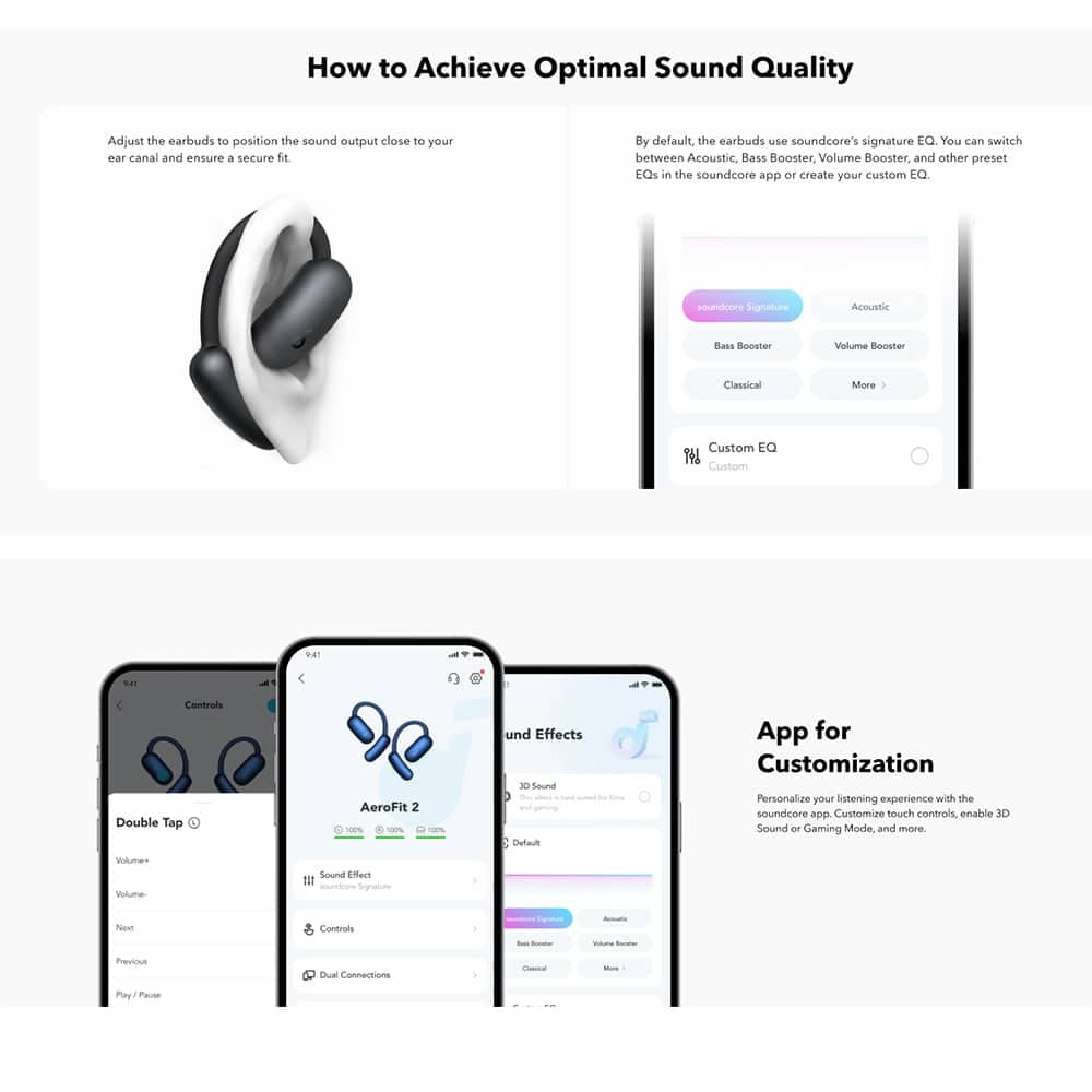 Anker - Ασύρματα Ακουστικά SoundCore AeroFit 2 (A3874G11) - για Άθληση, με Μικρόφωνο, Bluetooth, Αδιάβροχα, Hi-Res - Μαύρο 3