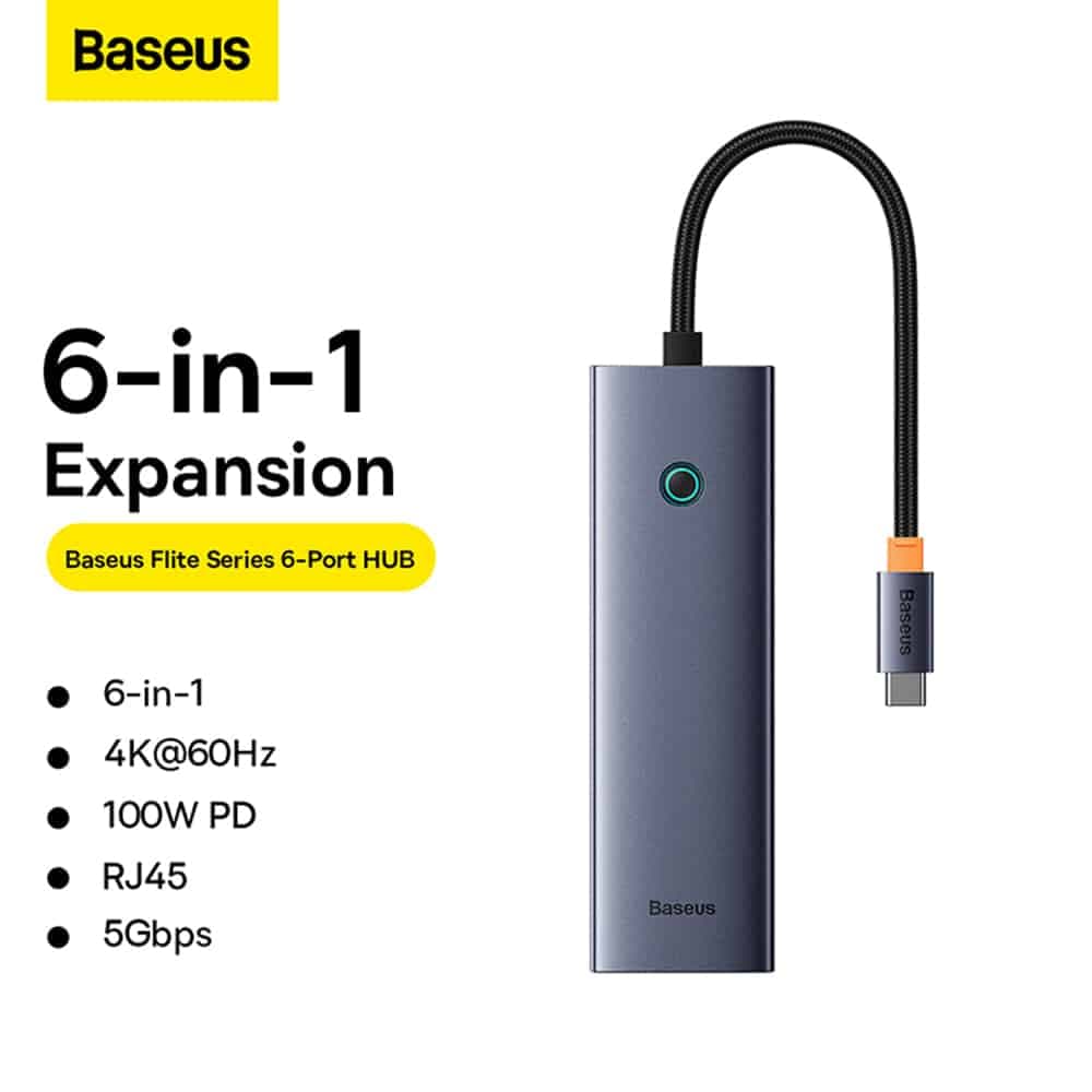 Baseus - Docking Station UltraJoy (B00052807813-00) - Type-C to HDMI, 3xUSB, Type-C, RJ45, 4K@60Hz - Space Grey 5