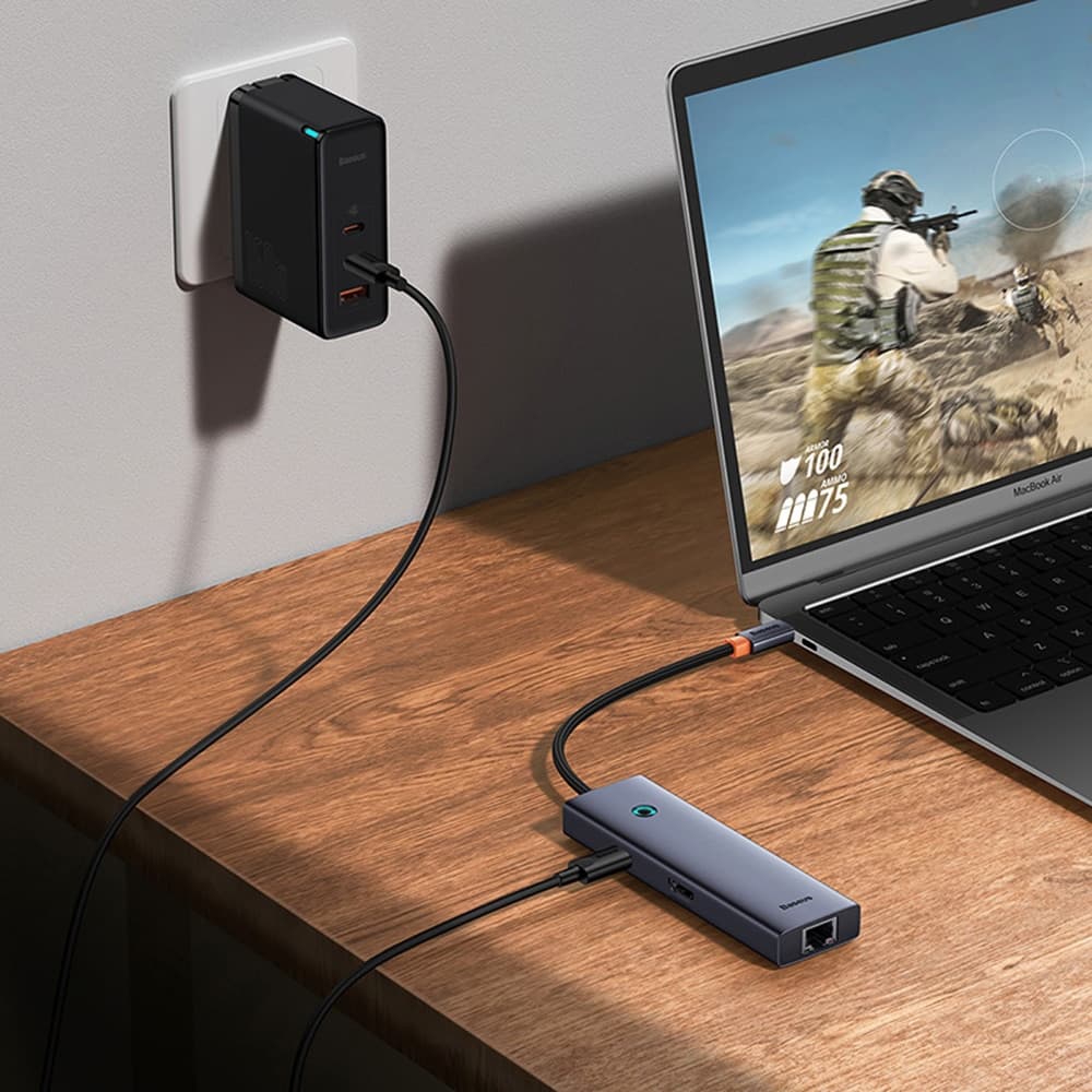 Baseus - Docking Station UltraJoy (B00052807813-00) - Type-C to HDMI, 3xUSB, Type-C, RJ45, 4K@60Hz - Space Grey 3