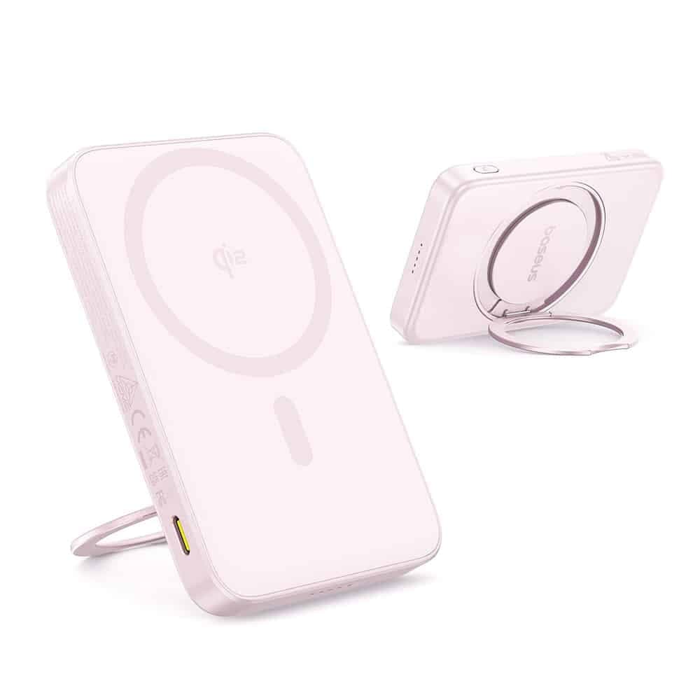 Baseus - Power Bank PicoGo (P10076800413-00) - Type-C, Qi2, Γρήγορη Φόρτιση, 20W, 5000mAh, Περιστρεφόμενη Βάση, Καλώδιο Type-C - Ροζ 3