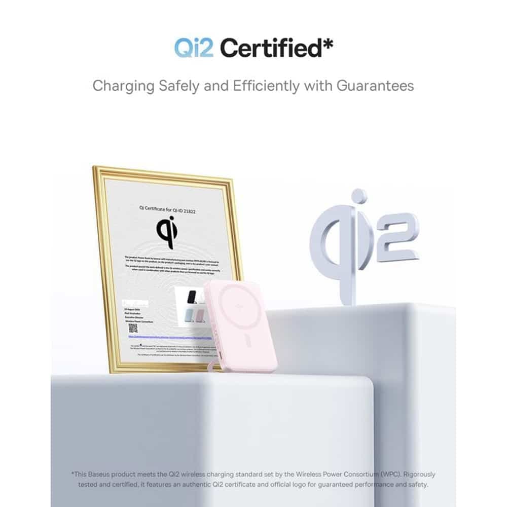 Baseus - Power Bank PicoGo (P10076800413-00) - Type-C, Qi2, Γρήγορη Φόρτιση, 20W, 5000mAh, Περιστρεφόμενη Βάση, Καλώδιο Type-C - Ροζ 4