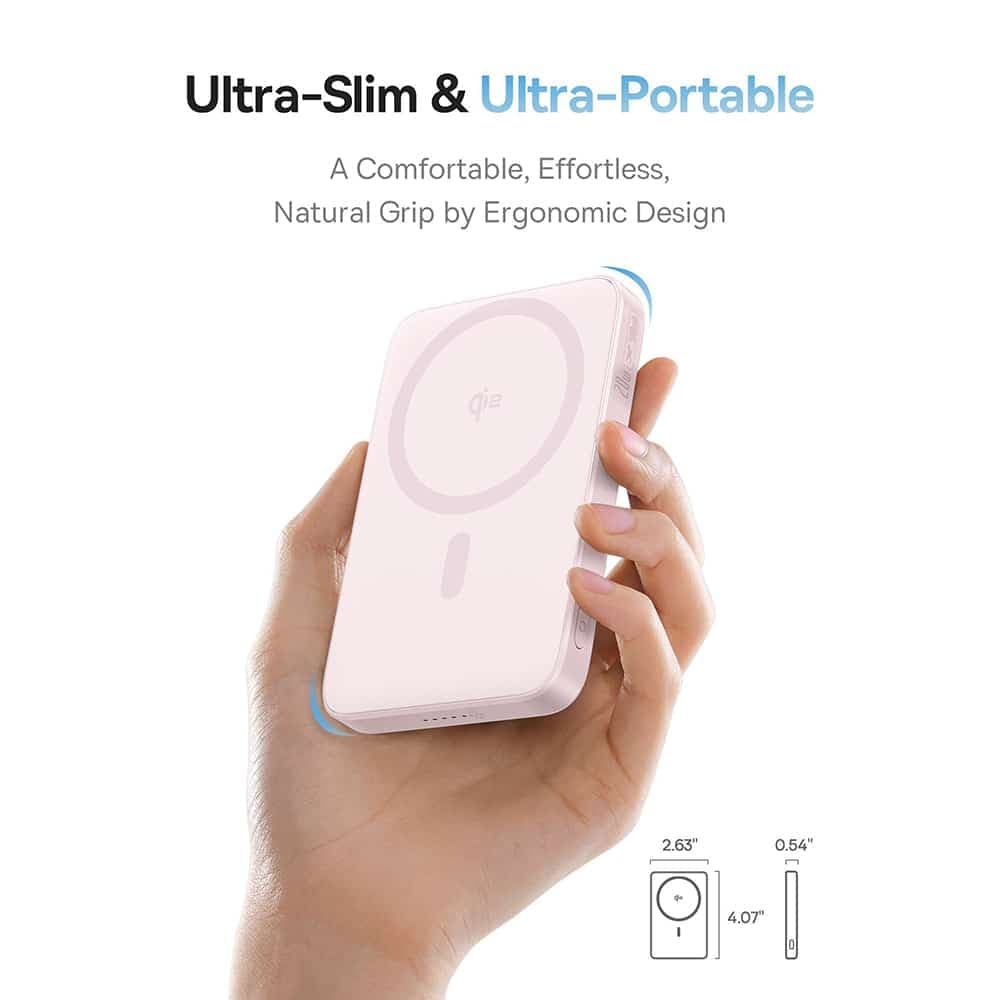 Baseus - Power Bank PicoGo (P10076800413-00) - Type-C, Qi2, Γρήγορη Φόρτιση, 20W, 5000mAh, Περιστρεφόμενη Βάση, Καλώδιο Type-C - Ροζ 5