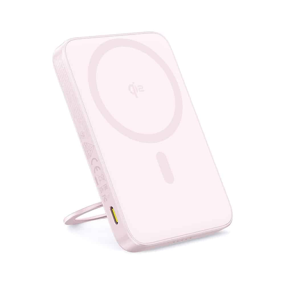 Baseus - Power Bank PicoGo (P10076800413-00) - Type-C, Qi2, Γρήγορη Φόρτιση, 20W, 5000mAh, Περιστρεφόμενη Βάση, Καλώδιο Type-C - Ροζ