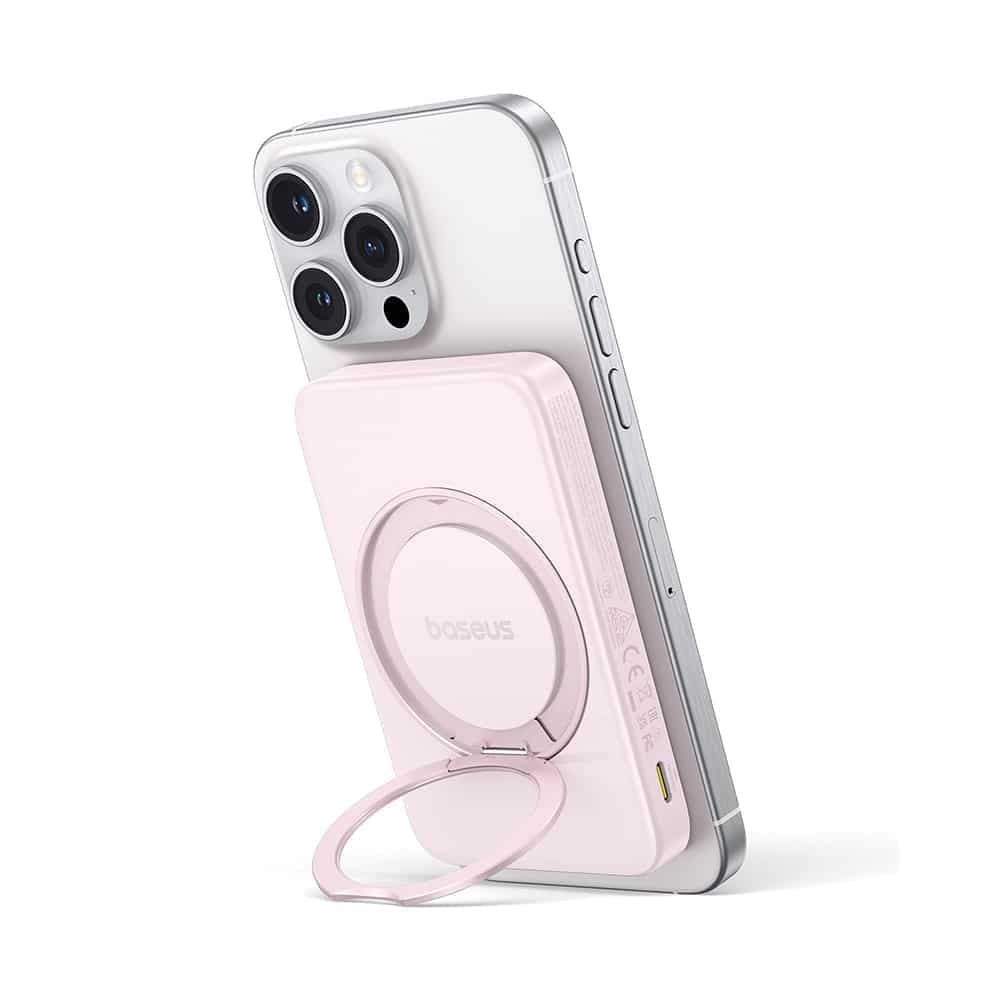 Baseus - Power Bank PicoGo (P10076800413-00) - Type-C, Qi2, Γρήγορη Φόρτιση, 20W, 5000mAh, Περιστρεφόμενη Βάση, Καλώδιο Type-C - Ροζ 2