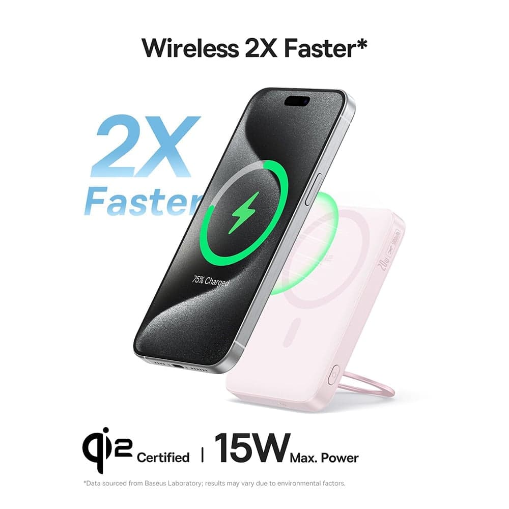 Baseus - Power Bank PicoGo (P10076800413-00) - Type-C, Qi2, Γρήγορη Φόρτιση, 20W, 5000mAh, Περιστρεφόμενη Βάση, Καλώδιο Type-C - Ροζ 8