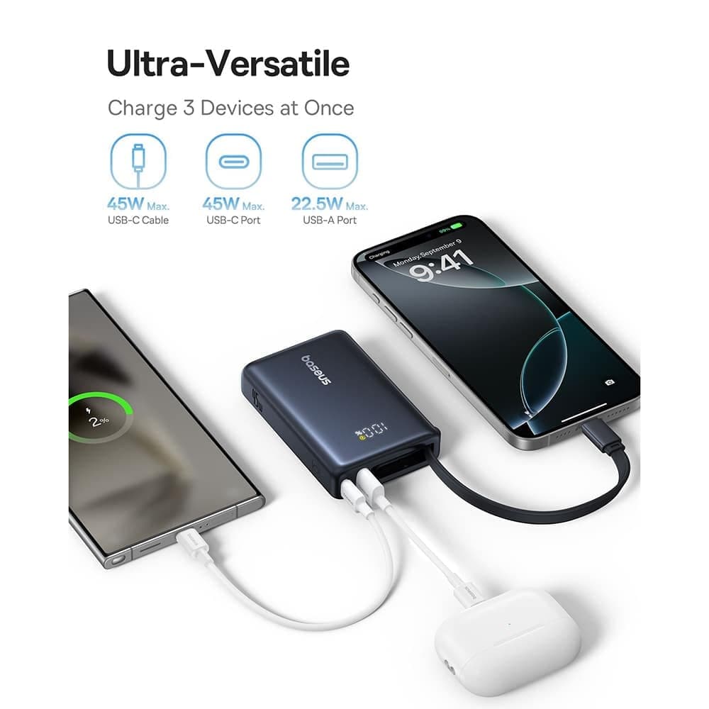 Baseus - Power Bank PicoGo (P10076803123-00) - Type-C, USB, Γρήγορη Φόρτιση, 45W, 10000mAh, Ενσωματωμένο Καλώδιο Type-C - Μαύρο 4