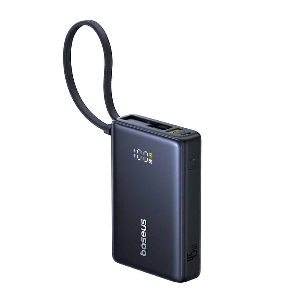 Baseus - Power Bank PicoGo (P10076803123-00) - Type-C, USB, Γρήγορη Φόρτιση, 45W, 10000mAh, Ενσωματωμένο Καλώδιο Type-C - Μαύρο