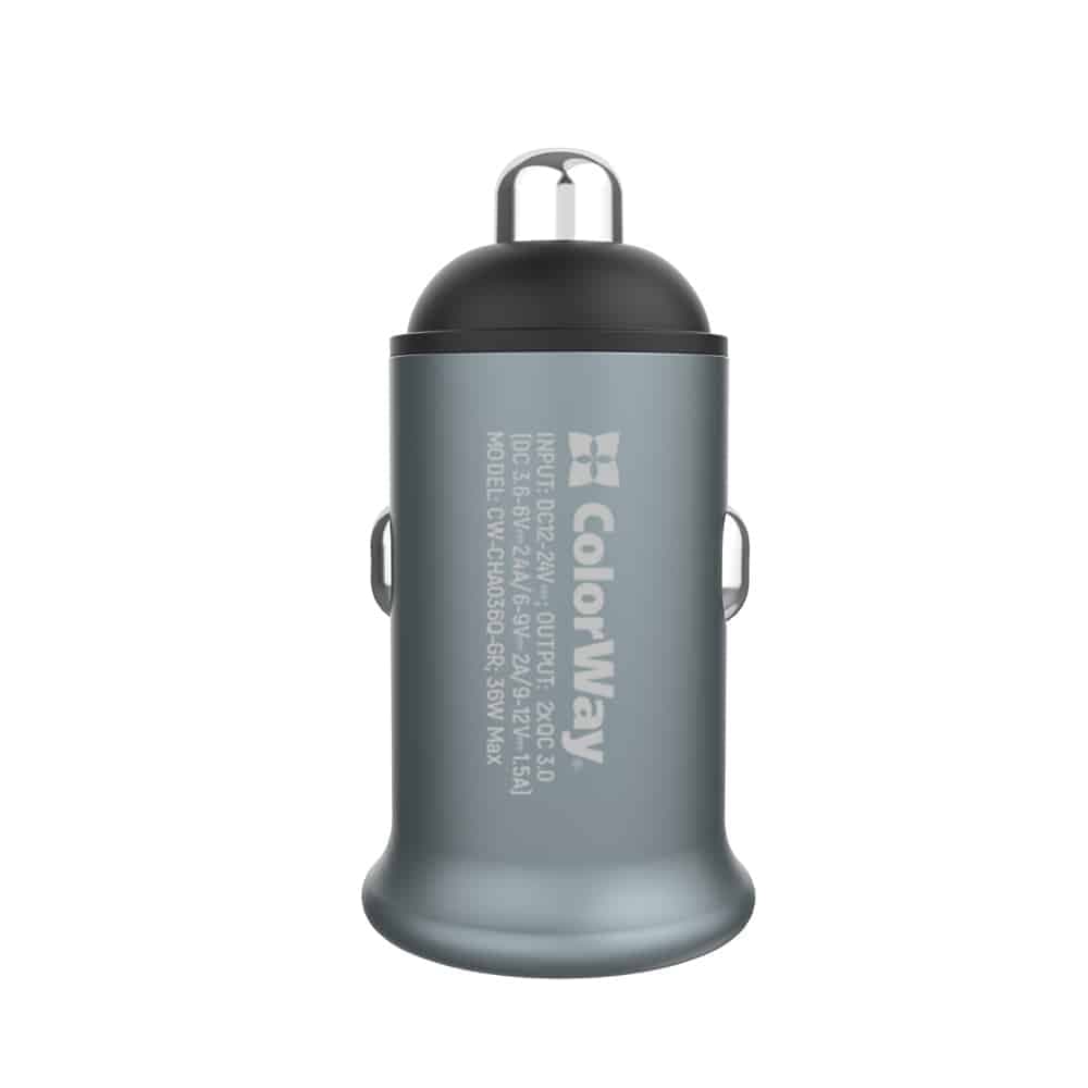 ColorWay - Mini Φορτιστής Αυτοκινήτου (CW-CHA036Q-GR) - 2x USB, Quick Charge 2.0 & 3.0, 36W, 3A, Huawei FCP, Auto ID Chip, 24V - Γκρι 5