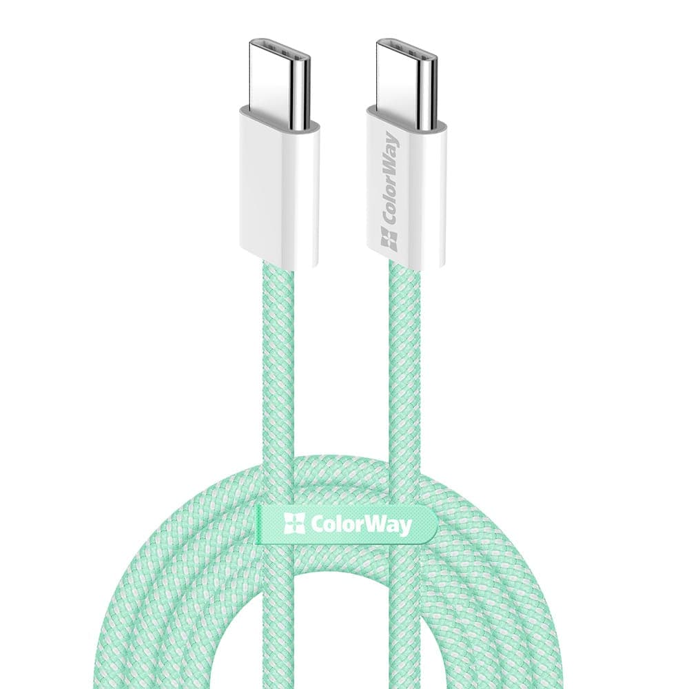 ColorWay - Καλώδιο Δεδομένων (CW-CBPDCC061-G) - για MacBook Pro, Type-C σε Type-C, PD Γρήγορη Φόρτιση 60W, 3A, Νάιλον, 1m - Πράσινο