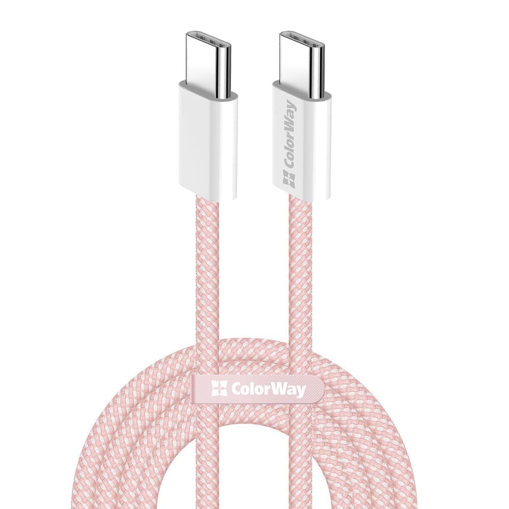 ColorWay - Καλώδιο Δεδομένων (CW-CBPDCC061-P) - για MacBook Pro, Type-C σε Type-C, PD Γρήγορη Φόρτιση 60W, 3A, Νάιλον, 1m - Ροζ