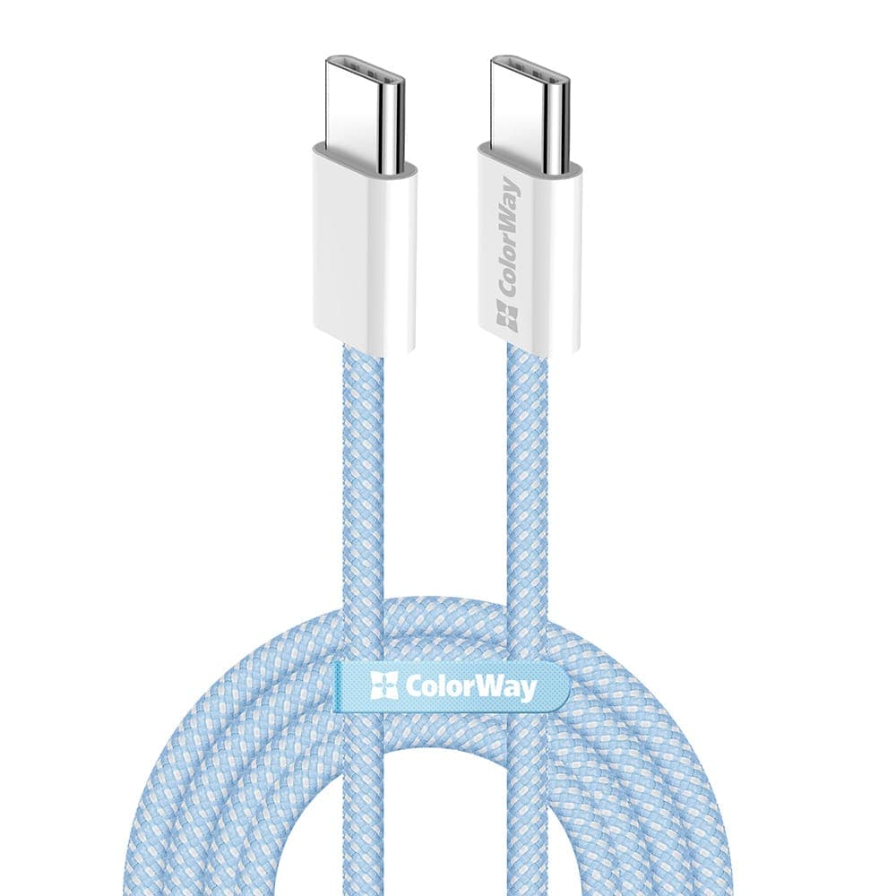 ColorWay - Καλώδιο Δεδομένων (CW-CBPDCC061-BL) - για MacBook Pro, Type-C σε Type-C, PD Γρήγορη Φόρτιση 60W, 3A, Νάιλον, 1m - Μπλε