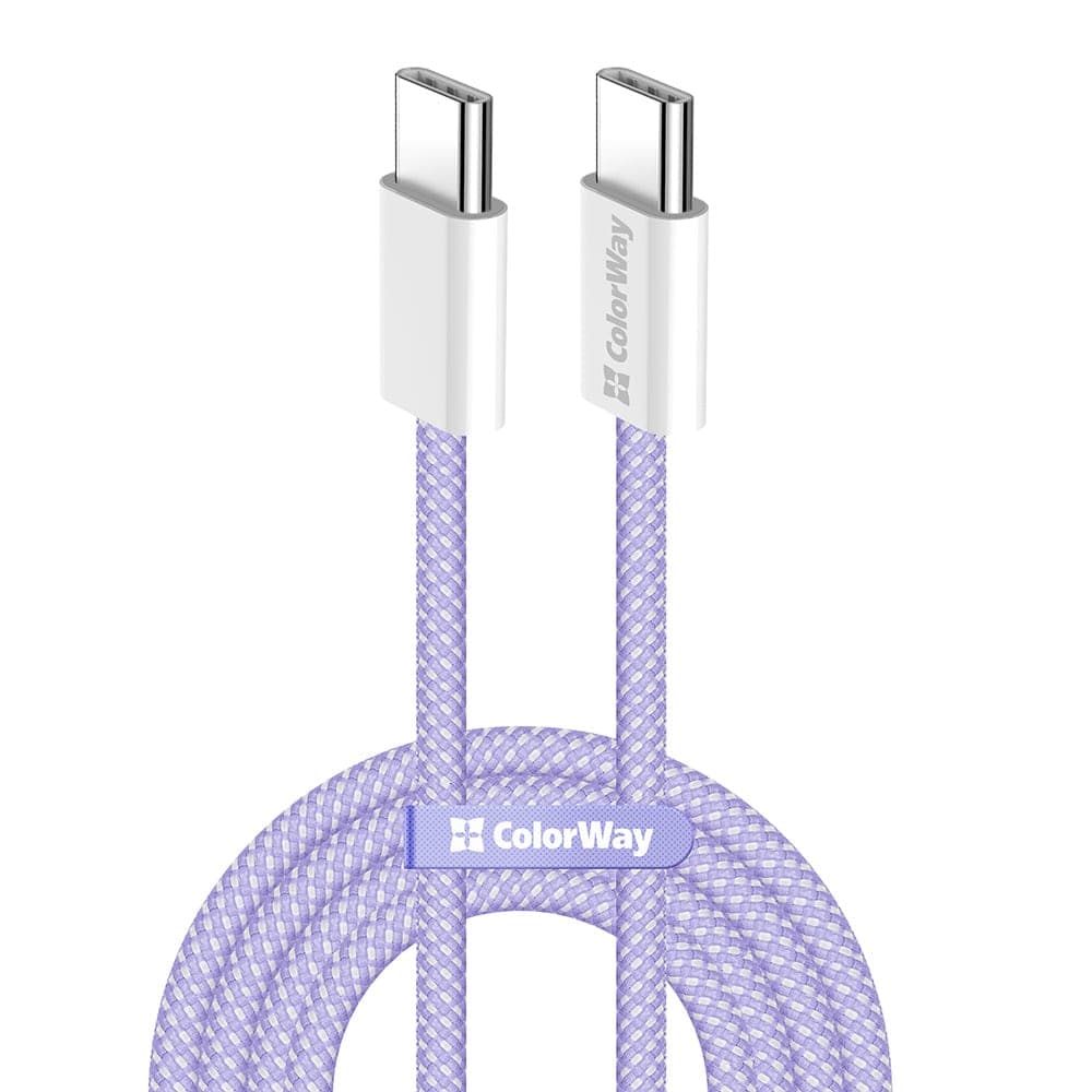 ColorWay - Καλώδιο Δεδομένων (CW-CBPDCC061-PU) - για MacBook Pro, Type-C σε Type-C, PD Γρήγορη Φόρτιση 60W, 3A, Νάιλον, 1m - Μωβ