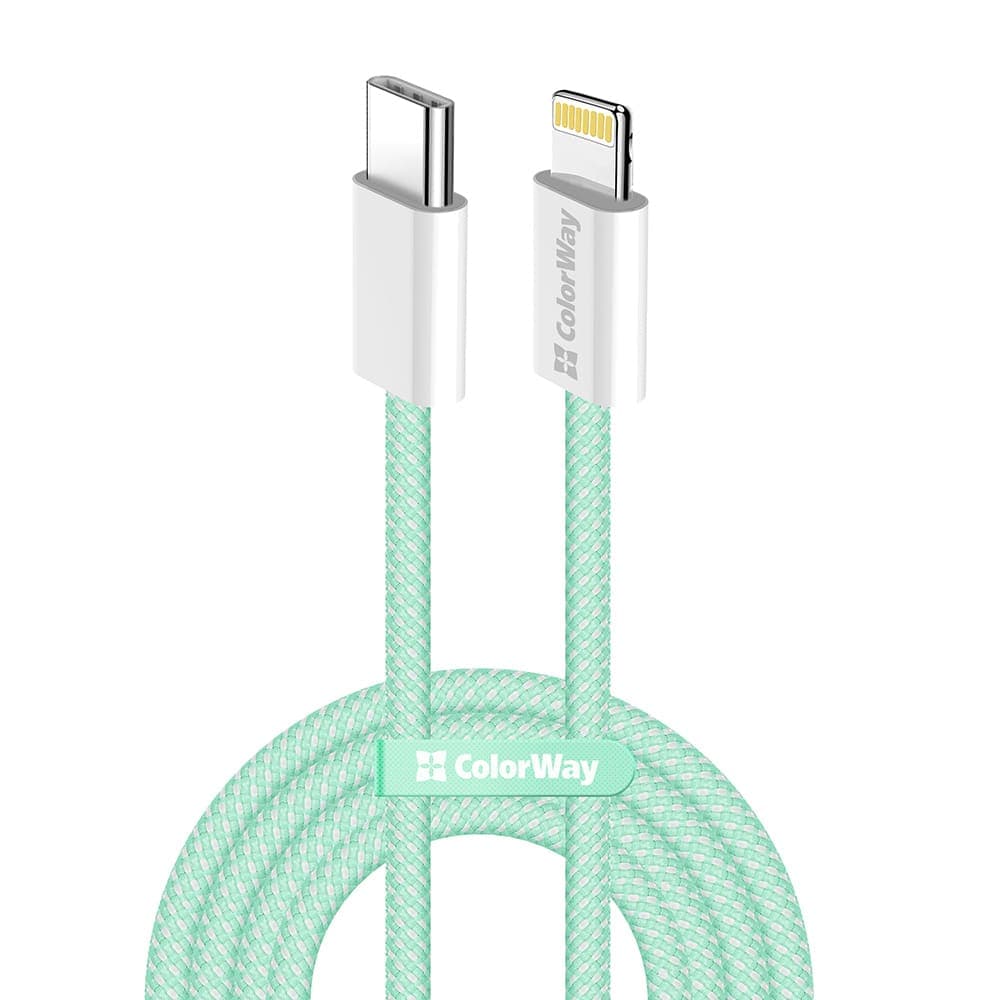 ColorWay - Καλώδιο Δεδομένων (CW-CBPDCL061-G) - Type-C σε Apple Lightning, PD 27W, 3A, 480Mbps, Νάιλον, 1m - Πράσινο