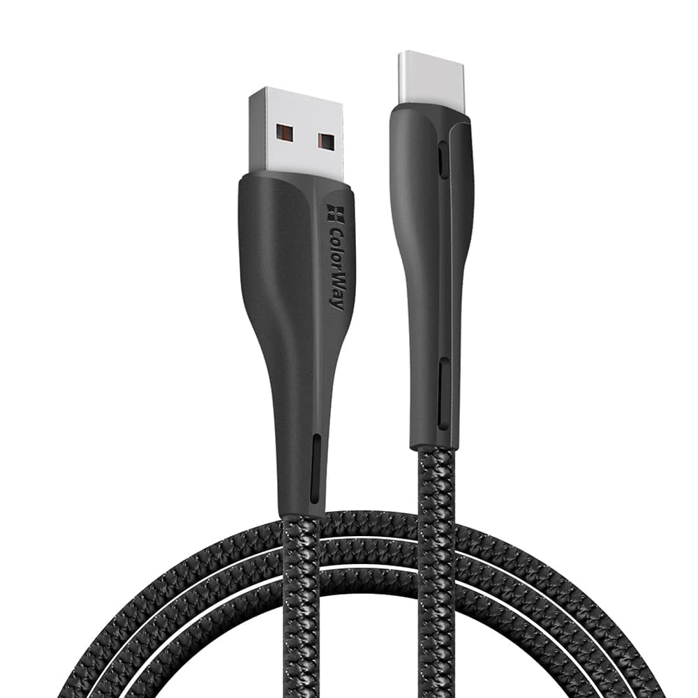 ColorWay - Καλώδιο Δεδομένων (CW-CBUC034-BK) - USB σε Type-C, για Συγχρονισμό & Φόρτιση, με ένδειξη LED, 2.4A, 480Mbps, 1m - Μαύρο