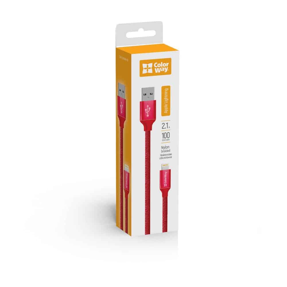 ColorWay - Καλώδιο Δεδομένων (CW-CBUL004-RD) - USB 2.0 σε Apple Lightning, για Συγχρονισμό & Φόρτιση, Νάιλον, 2.1A, 480Mbps, 1m - Κόκκινο 3
