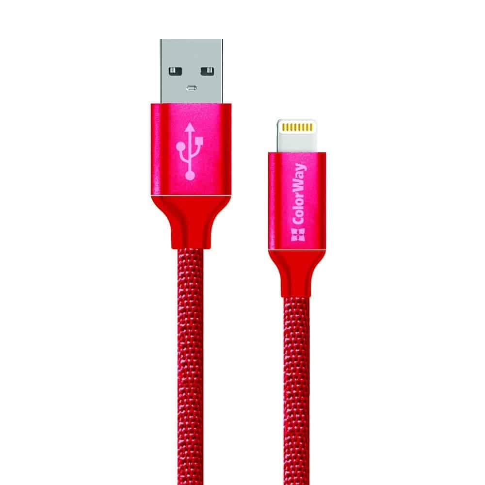 ColorWay - Καλώδιο Δεδομένων (CW-CBUL004-RD) - USB 2.0 σε Apple Lightning, για Συγχρονισμό & Φόρτιση, Νάιλον, 2.1A, 480Mbps, 1m - Κόκκινο 2