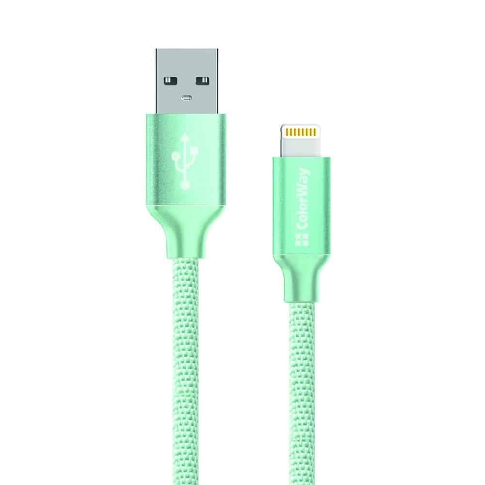 ColorWay - Καλώδιο Δεδομένων (CW-CBUL004-MT) - USB 2.0 σε Apple Lightning, για Συγχρονισμό & Φόρτιση, Νάιλον, 2.1A, 480Mbps, 1m - Μέντα 2
