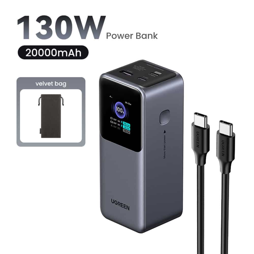 Ugreen - Power Bank PB721 (35524B) - με Ψηφιακή Οθόνη, Γρήγορη Φόρτιση, 20000mAh, USB, 2x Type-C, 130W, QC, PD, 5V/3A - Γκρι 3