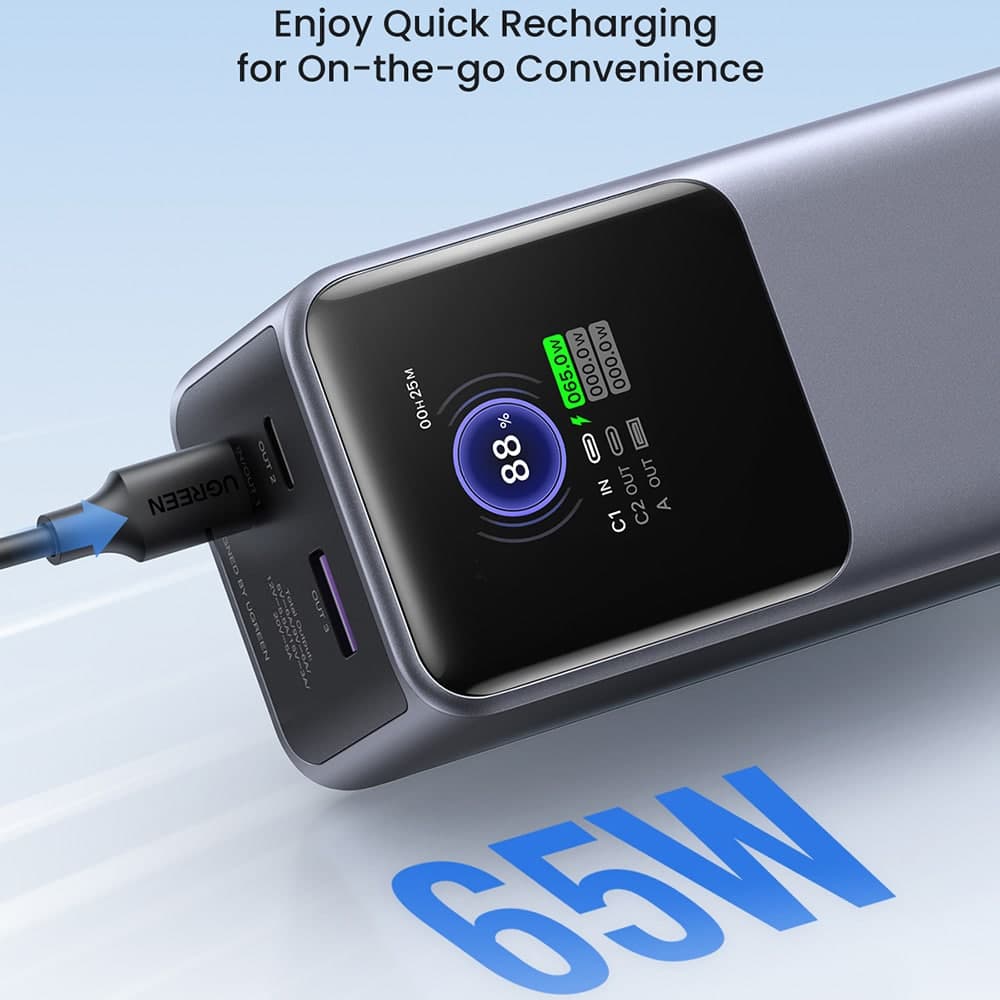 Ugreen - Power Bank PB722 (35525B) - Γρήγορη Φόρτιση, Ψηφιακή Οθόνη, 20000mAh, USB, 2x Type-C, 200W, QC, PD, 5V/3A - Γκρι 7