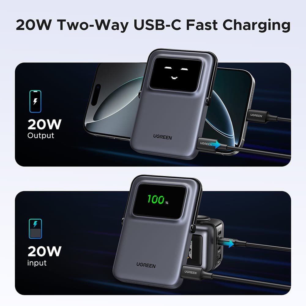 Ugreen - Power Bank PB571 (35605B) - με Ψηφιακή Οθόνη, Γρήγορη Φόρτιση, Μαγνητικό, Ασύρματο, 5000mAh, USB-C, 18W, 5V/3A - Γκρι 11
