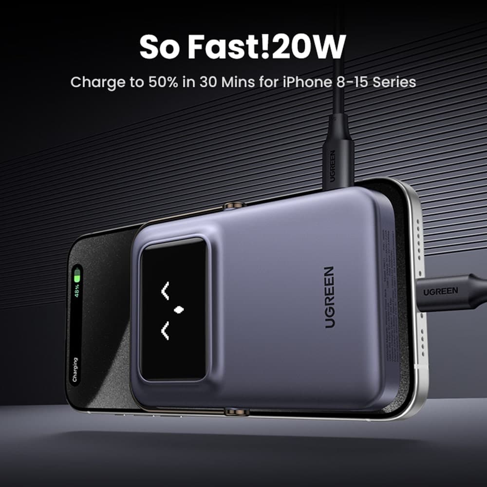 Ugreen - Power Bank PB571 (35605B) - με Ψηφιακή Οθόνη, Γρήγορη Φόρτιση, Μαγνητικό, Ασύρματο, 5000mAh, USB-C, 18W, 5V/3A - Γκρι 7