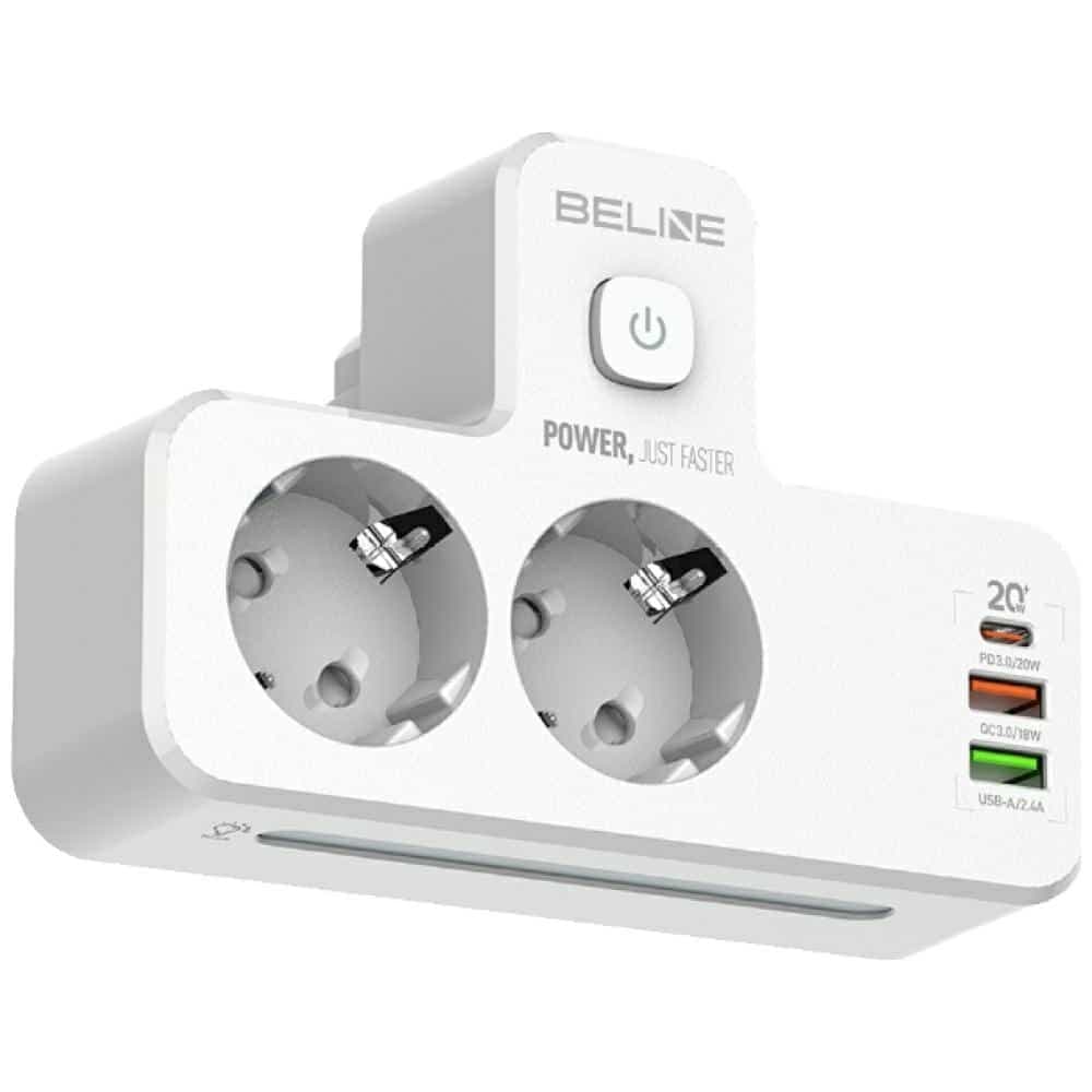 Beline πολύπριζο με LED φωτισμό 2xUSB-A/USB-C/2xAC λευκό