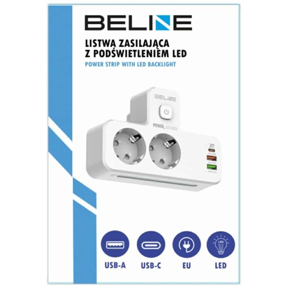 Beline πολύπριζο με LED φωτισμό 2xUSB-A/USB-C/2xAC λευκό 7