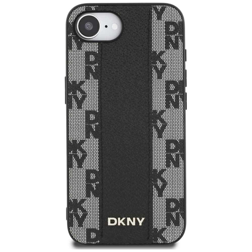 DKNY Leather Checkered Mono Pattern MagSafe - θήκη για Apple iPhone 16e - Μαύρο 3