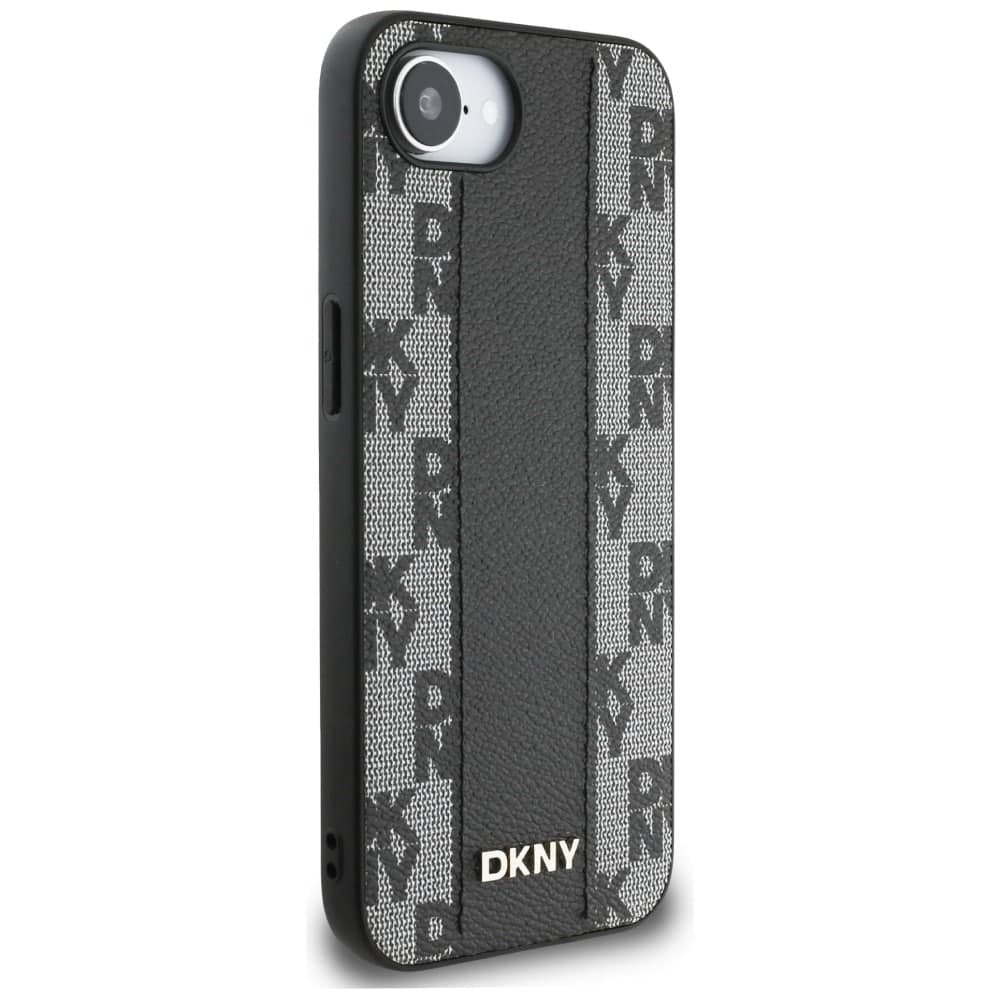 DKNY Leather Checkered Mono Pattern MagSafe - θήκη για Apple iPhone 16e - Μαύρο 4
