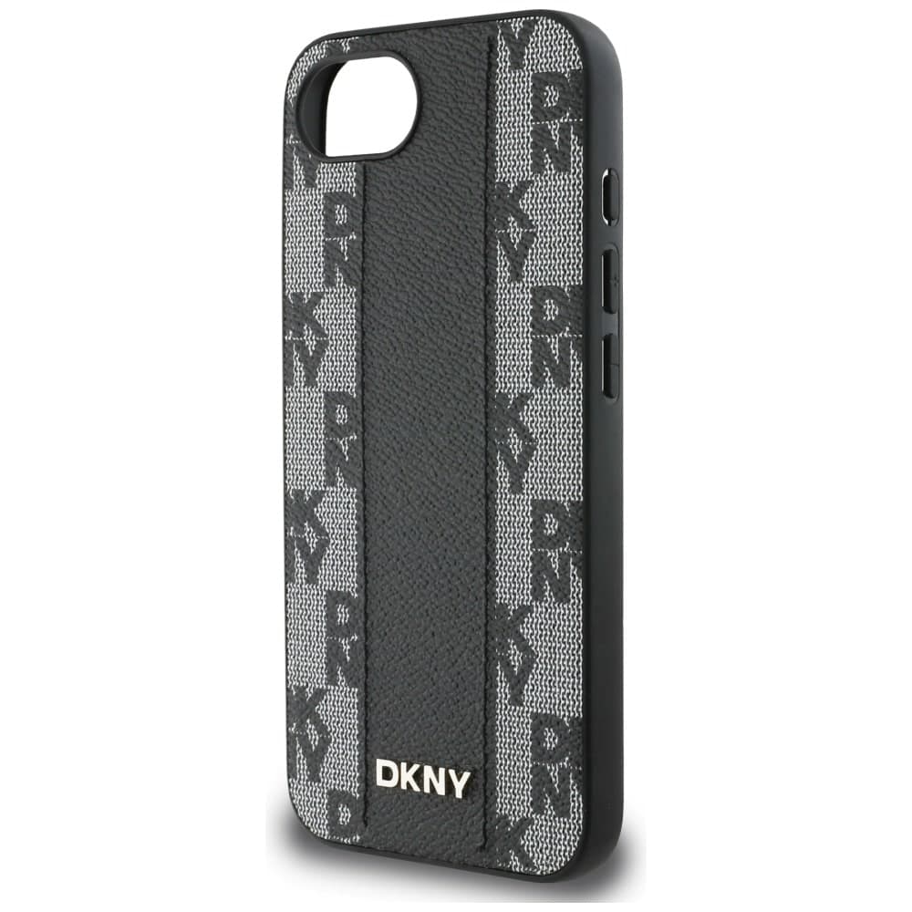 DKNY Leather Checkered Mono Pattern MagSafe - θήκη για Apple iPhone 16e - Μαύρο 6