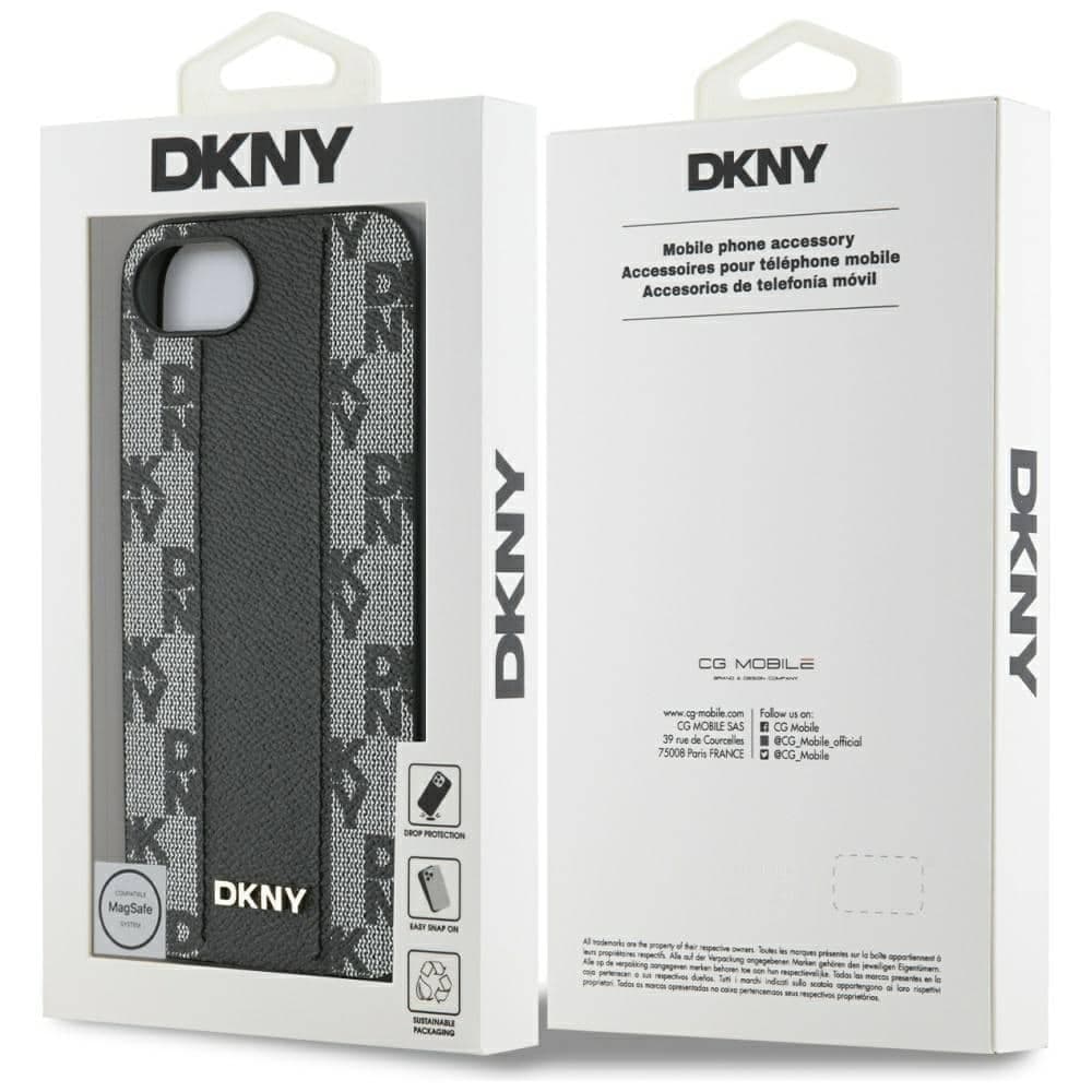 DKNY Leather Checkered Mono Pattern MagSafe - θήκη για Apple iPhone 16e - Μαύρο 8