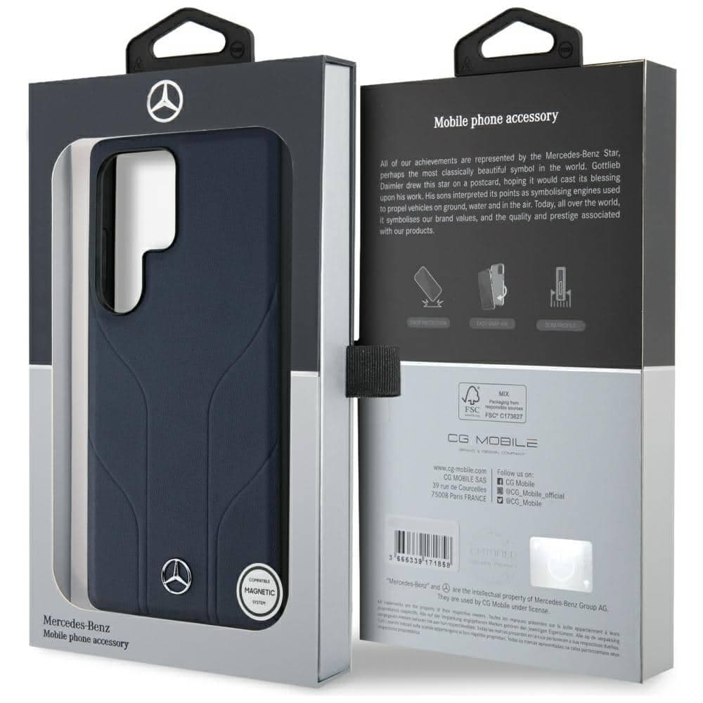 Mercedes Leather Debossed Lines - θήκη για Samsung Galaxy S25 Ultra - Μπλε 8