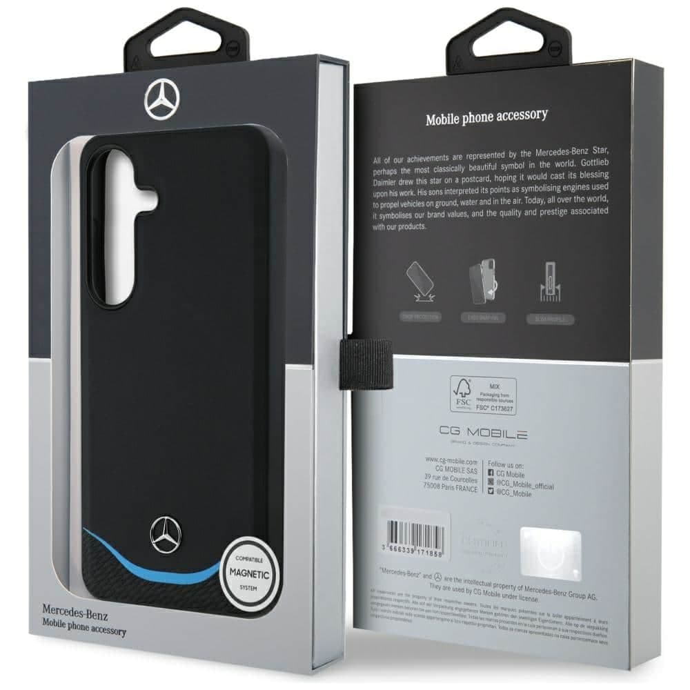 Mercedes Leather Contrasted Blue Horizontal Curve MagSafe case for Samsung Galaxy S25 black 8